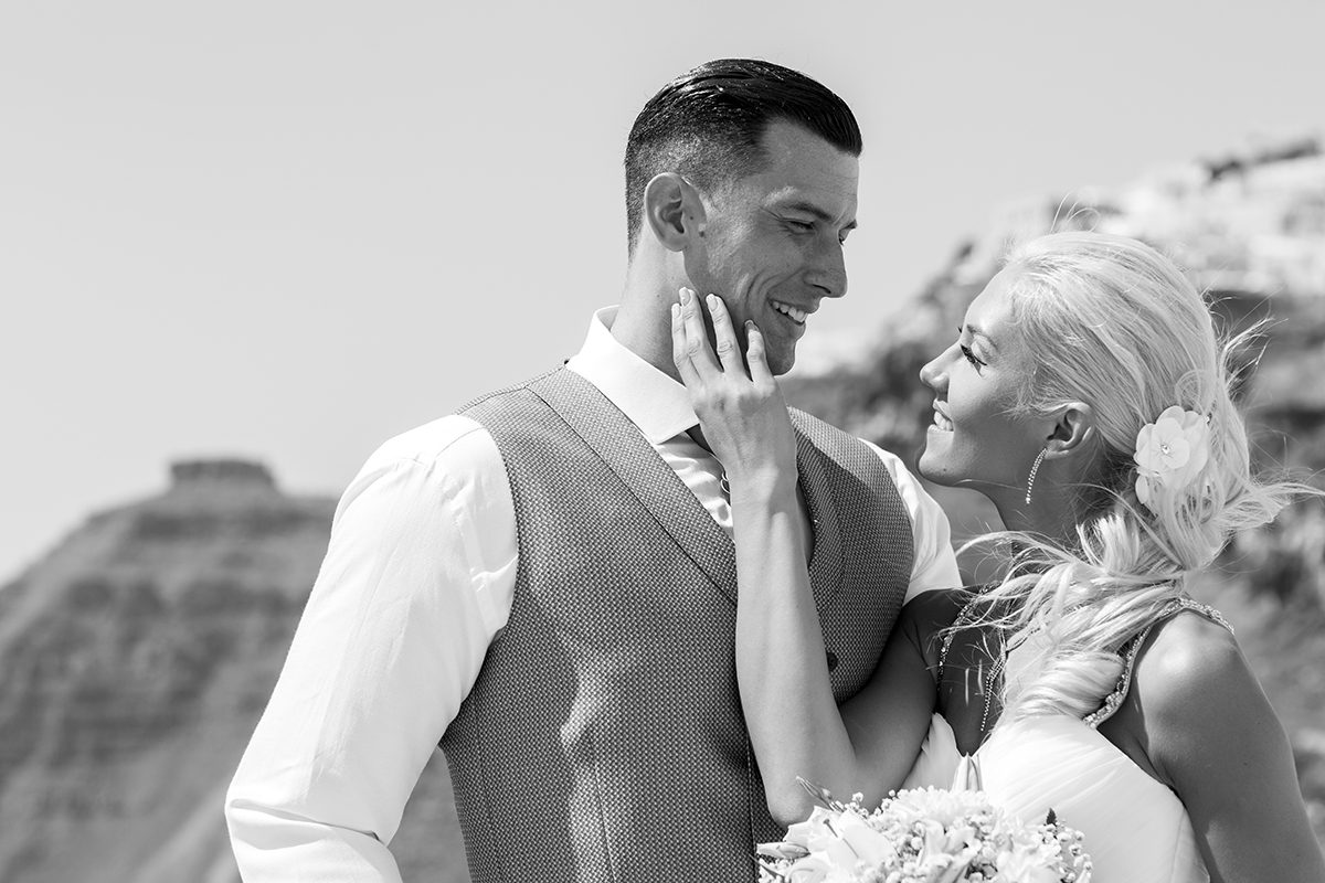 Bride and groom photographed in black and white