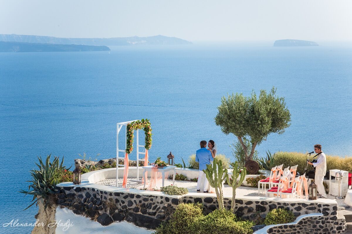 Cliff terrace venue overlooking the caldera