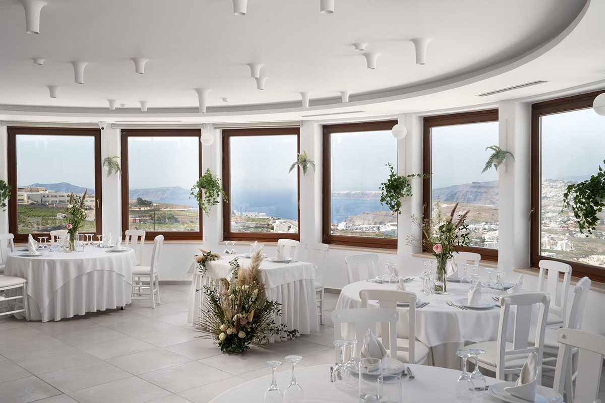 All-inclusive Santorini wedding reception laid out for guests