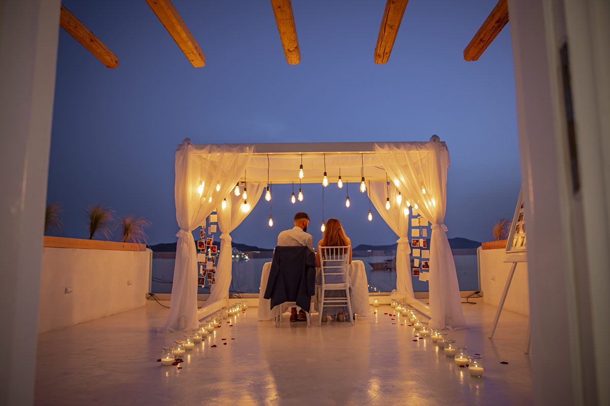Private dinner venue lit at dusk