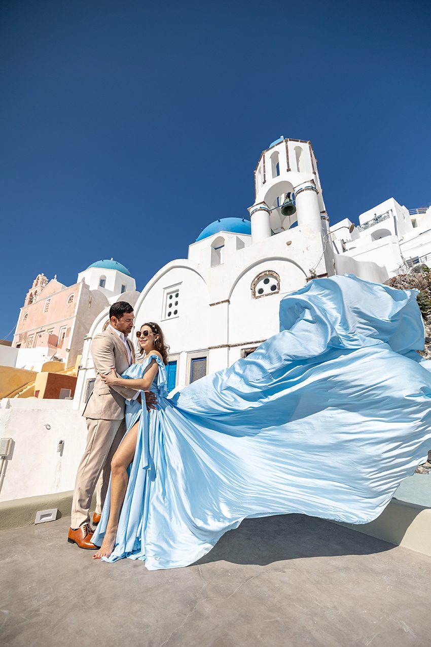 Flying dress photoshoot at the blue domes