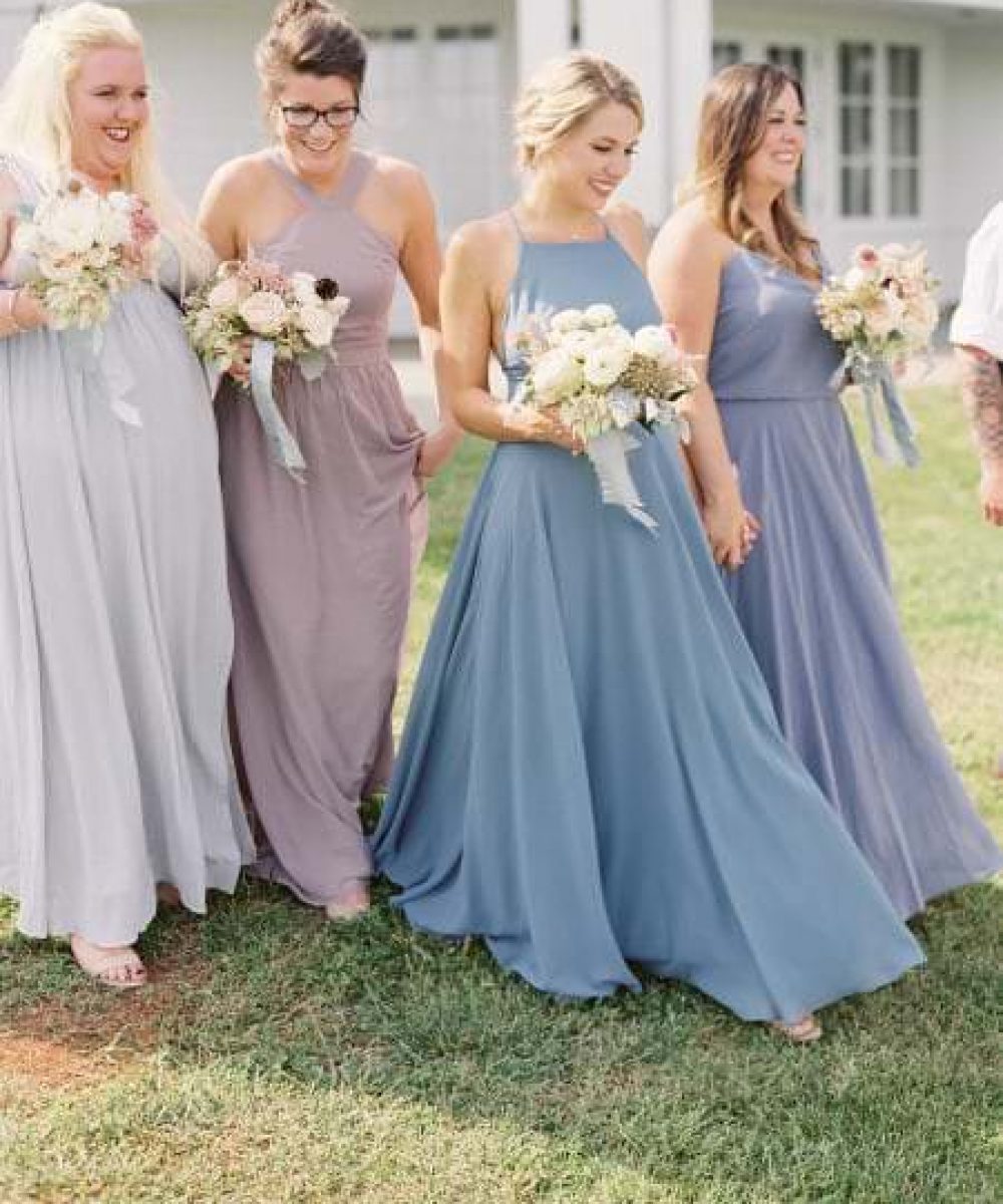 Bridesmaids with their bouquets before the ceremony