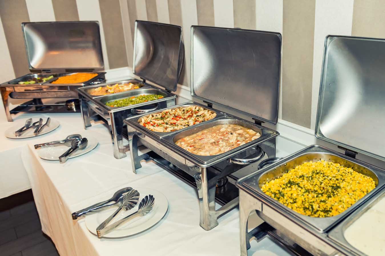 Buffet service prepared for a wedding reception in Santorini