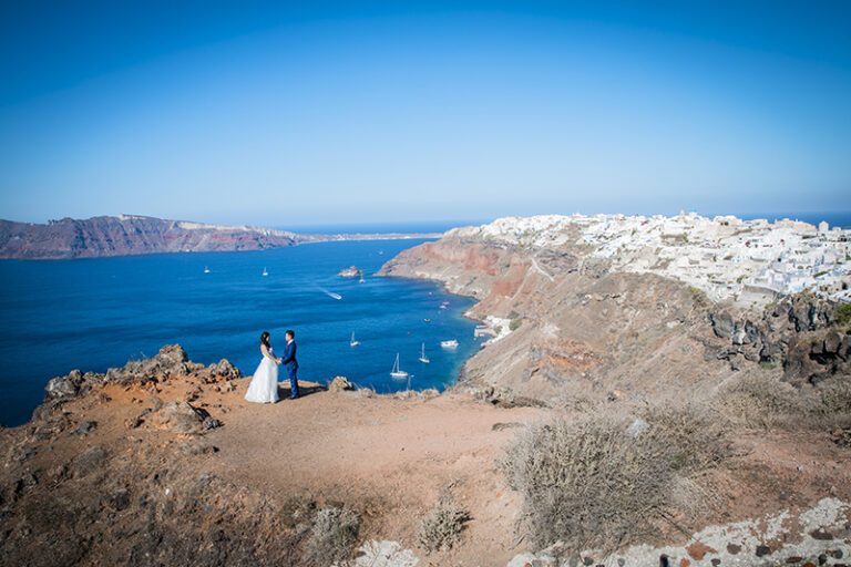 Open terrace above Oia set for a ceremony