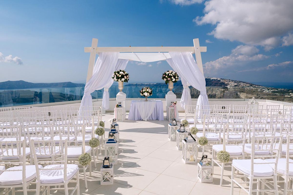 Guests seated for a ceremony at Santo Winery